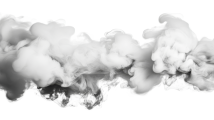 White smoke billows on a black background, flowing movement, cut out transparent