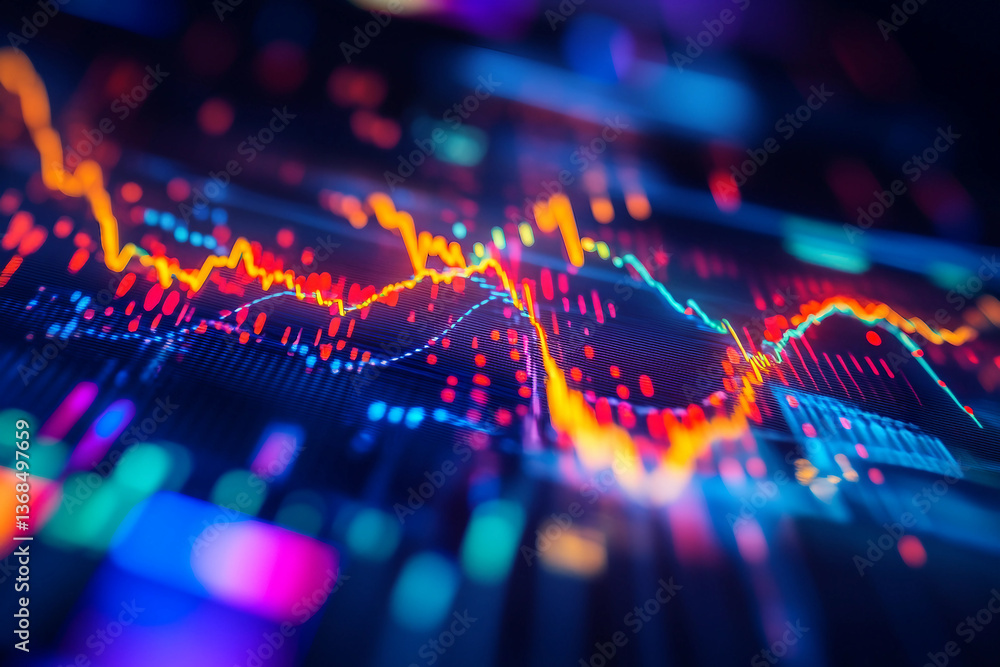 Poster a vivid abstract display charts and graphs with bright colors generated with ai