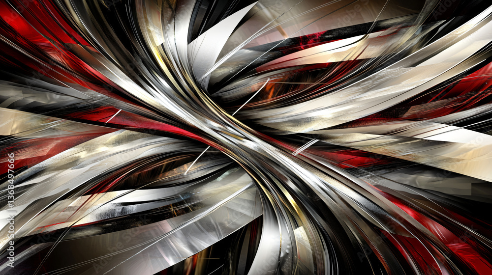 Poster engaging red and white abstract design featuring high-gloss finish and fluid forms that evoke modern
