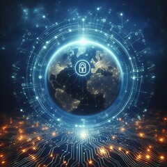 Obraz premium A digital shield featuring a cybersecurity locks, symbolizing security and protection