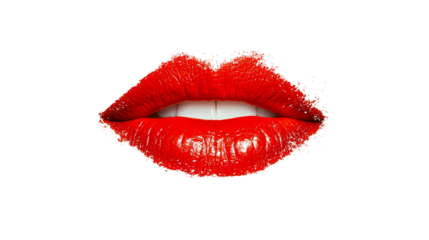 Bright red lips, white teeth and black background , cut out transparent