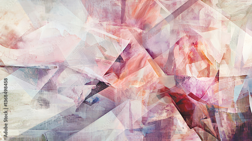 Poster evocative painting filled with an array of colors in soft fluid abstraction with overlapping geometr