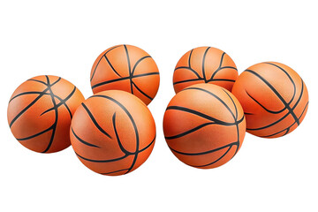 Fototapeta premium Eight realistic 3D rendered basketballs from different angles with studio lighting