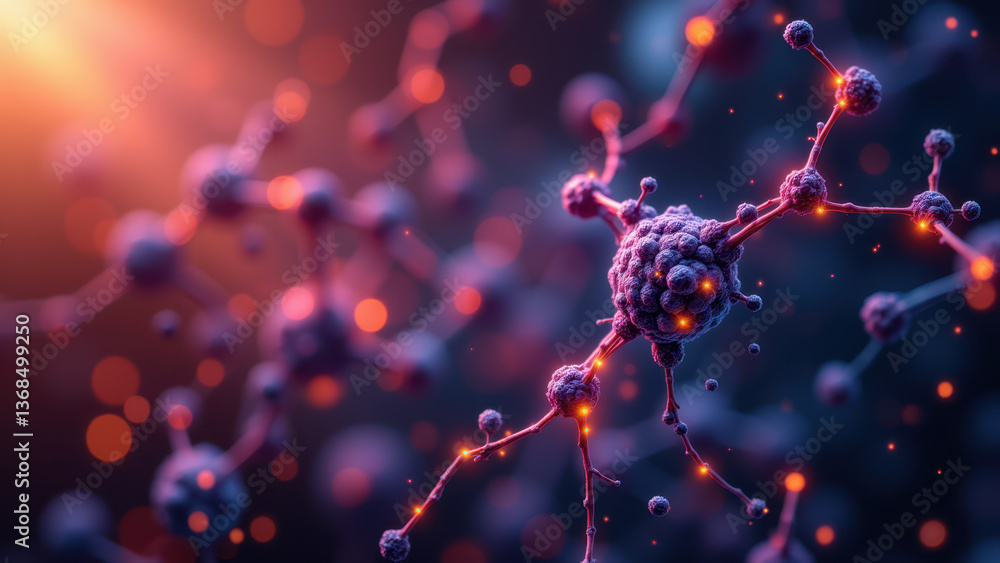 Poster close-up of a glowing cell with nad molecule structure highlighted, symbolizing health and vitality.