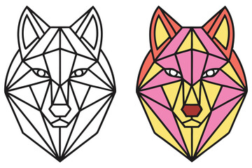 Geometric Wolf Head Line Art, Colorful Polygon Shapes, Modern Abstract Design
