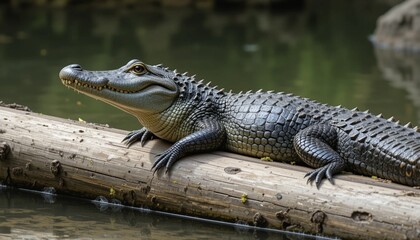 Obraz premium American alligator resting on log.