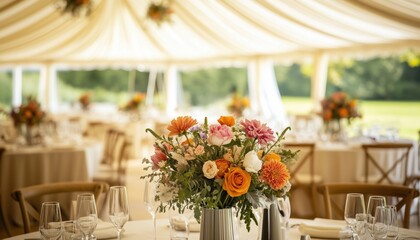 A Glimpse Inside A Marquee Set Up For A Wedding Reception: Captured In A High-Quality Photograph
