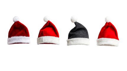 Santa hats collection, Christmas decoration, set of winter caps, cut out transparent