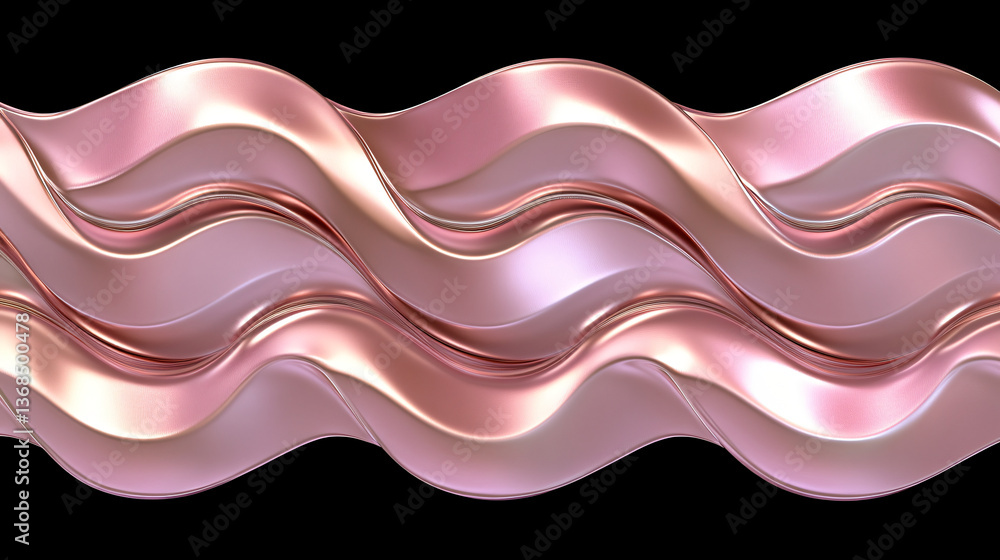 Poster graceful wavy pink wave flowing softly with metallic gradients of rose gold and deep charcoal creati