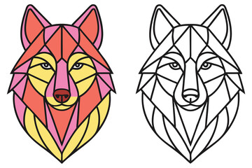 Geometric Wolf Head with Triangle Segments, Color and BlackWhite Version Included