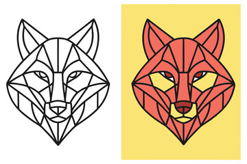 Obraz premium Abstract Fox Head in Geometric Design with Red and Yellow Accents