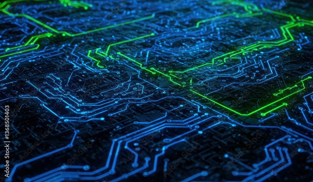 Aufkleber close-up of circuit board with blue and green lights displaying technology and digital innovation th