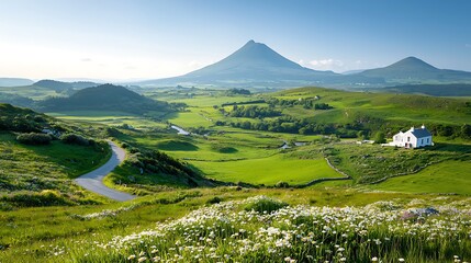 Obraz premium Serene green hill landscape majestic mountains