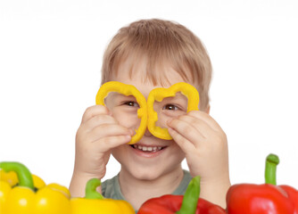 child boy with vegetables, healthy eating
