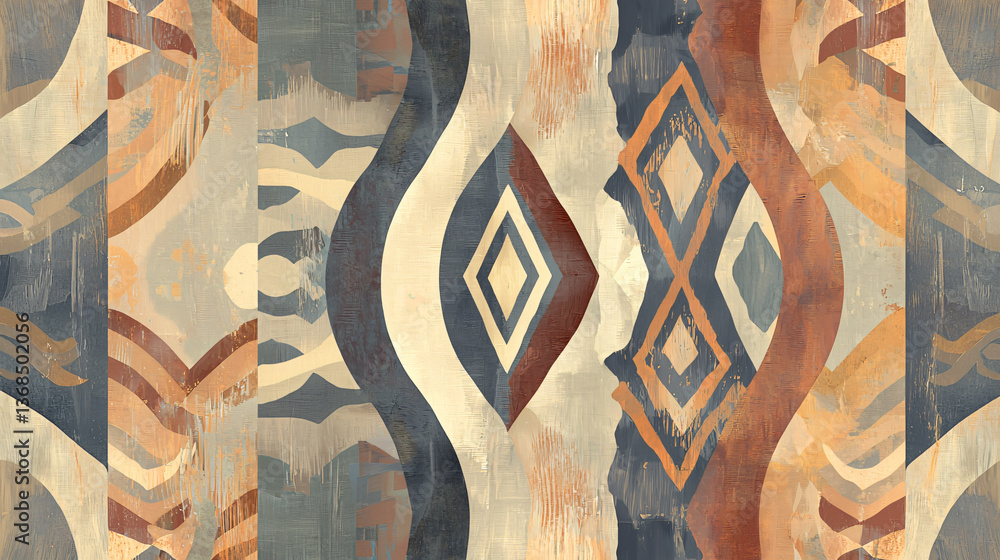 Aufkleber captivating pattern featuring brown and blue background with soft organic curves and geometric layer