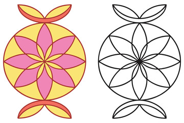 Colorful and Outline Geometric Flower Design, on White Background