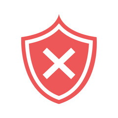 Obraz premium Vector illustration of a red shield with a white outline and a red cross inside, symbolizing a security error, failed protection, a blocked or denied access, and indicating danger, risk, or vulnerabil