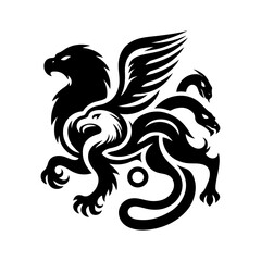 Creative silhouettes of imaginary hybrid animals like a lion-eagle or a snake-dragon.