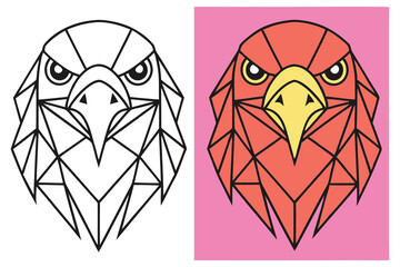Geometric Eagle Head, Black Outline, Pink and White Backgrounds, Design