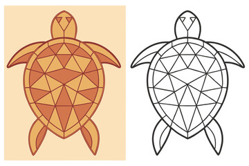 Two Sea Turtle Outline with Triangular Geometric Shell Pattern on Pale Yellow Background