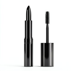 Obraz premium Stylish black lipstick and mascara on a white isolated background.