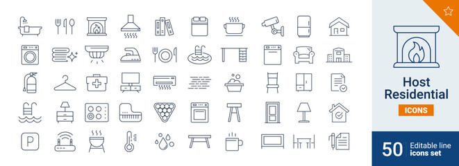 Host icons Pixel perfect. Hotel, home, kitchen, ....	
