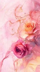 Ethereal Roses, A Romantic Dance of Pink Hues and Golden Veins