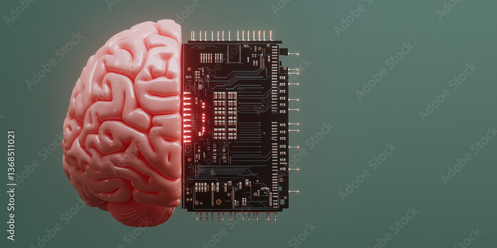 Poster brain vs. circuit: a conceptual image representing the intersection of human intellect and advanced 