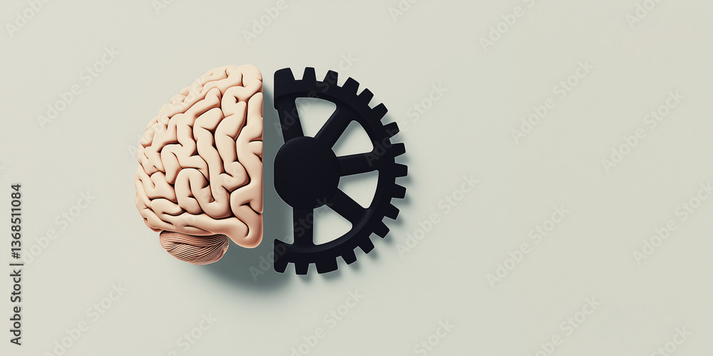 Poster brain and cogwheel: a visual representation of thought and process