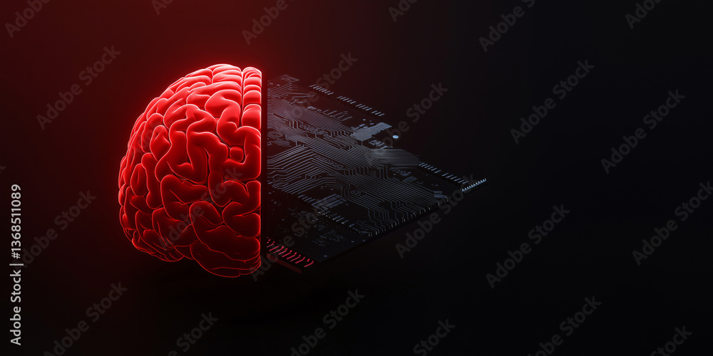 Poster the fusion of thought and technology: a creative fusion of a human brain and a computer chip, signif