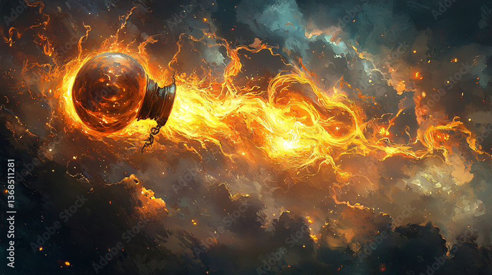 Poster intense fireball illuminating the sky with brilliant colors creating a dramatic and fiery atmosphere