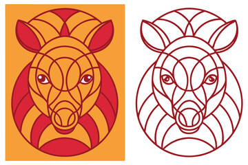 Stylish Armadillo Portrait in Geometric Lines with Orange Backgrounds Vectors