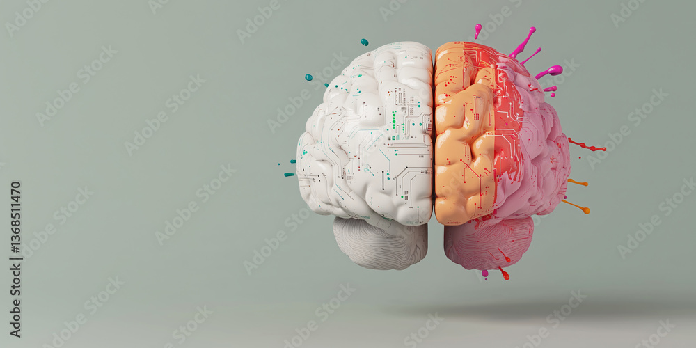 Poster brain's artistic anatomy: a vibrant visual interpretation of the human brain, showcasing its intrica