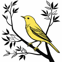 yellow warbler black silhouette icon vector