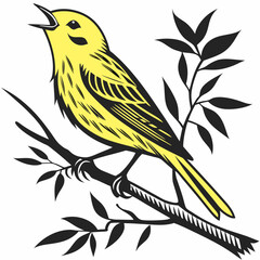yellow warbler black silhouette icon vector