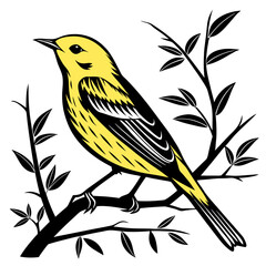 yellow warbler black silhouette icon vector