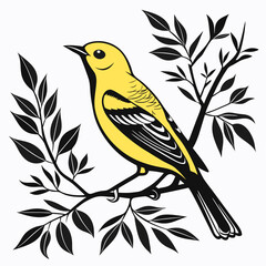 yellow warbler black silhouette icon vector