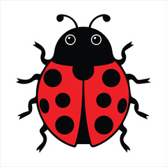 ladybug or ladybird simple flat design red and black isolated and Cute cartoon ladybug vector illustration on a white background
