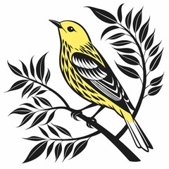 yellow warbler black silhouette icon vector