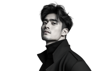 Stilvoller Mann im Mantel mit ernstem Blick PNG mit transparentem Hintergrund

