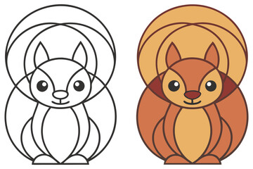 Cute Squirrel Geometric Design in Outline and Brown Color Palette