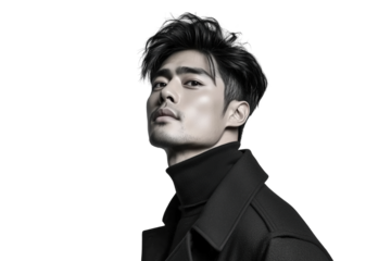 Stilvoller Mann im Mantel mit ernstem Blick PNG mit transparentem Hintergrund

