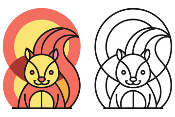 Cute Squirrel Outline with Color and Black and White Version