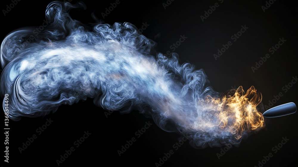 Poster captivating spoon with smoke billowing upward creating an artistic representation of movement and th