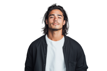 Lässiger junger Mann mit langen Haaren im modernen Outfit PNG mit transparentem Hintergrund

