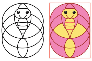 Cute Cartoon Snake with Pink and Yellow Design on Isolated White Background