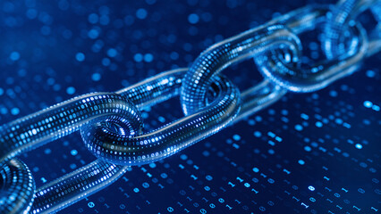 Block chain concept - Chain of digital code . 3d rendering