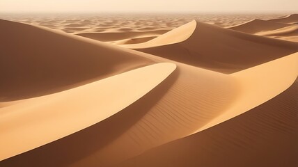 Minimalist Sahara Desert dunes, golden sand waves, sun casting soft shadows