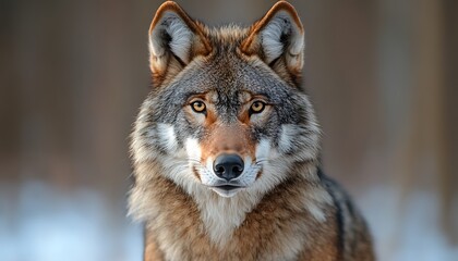 Naklejka premium Majestic wolf portrait in winter forest.