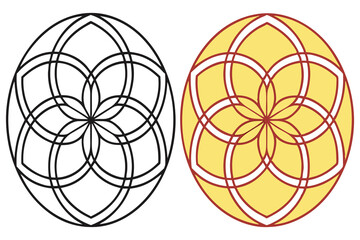 Circular Geometric Design with Flower Pattern Symmetry in Black and Yellow Tones